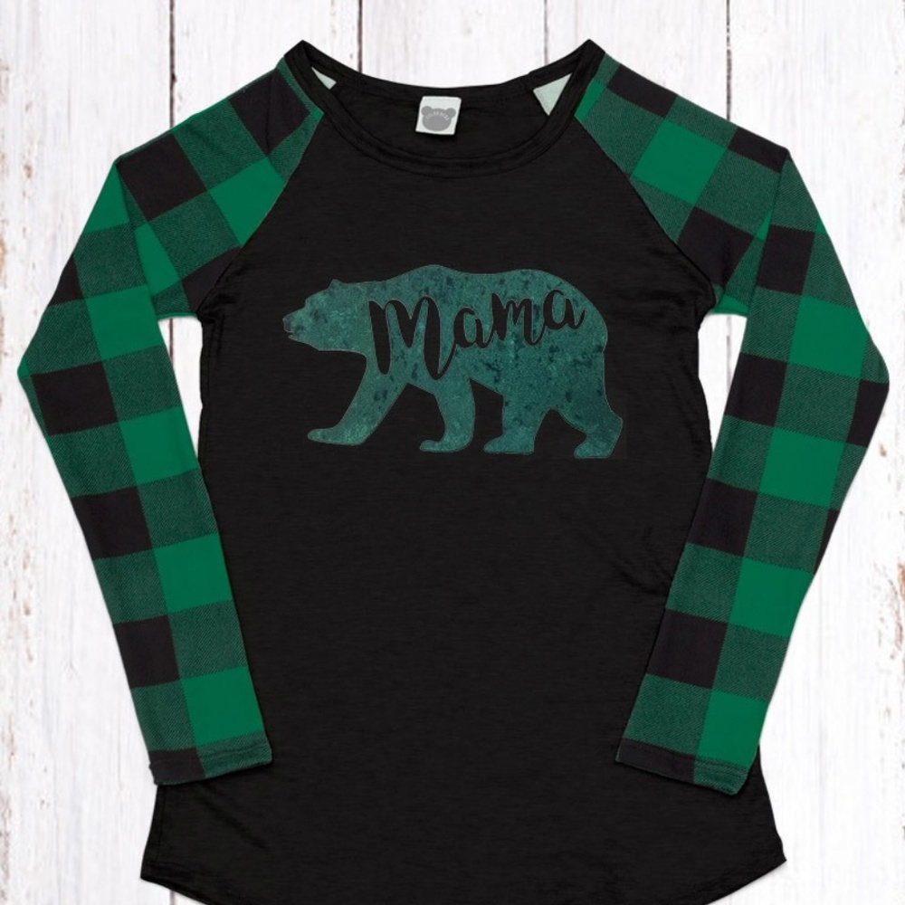 PLUS GREEN BLACK PLAID VELVET MAMA BEAR MOM SHIRT - Picture 2 of 2